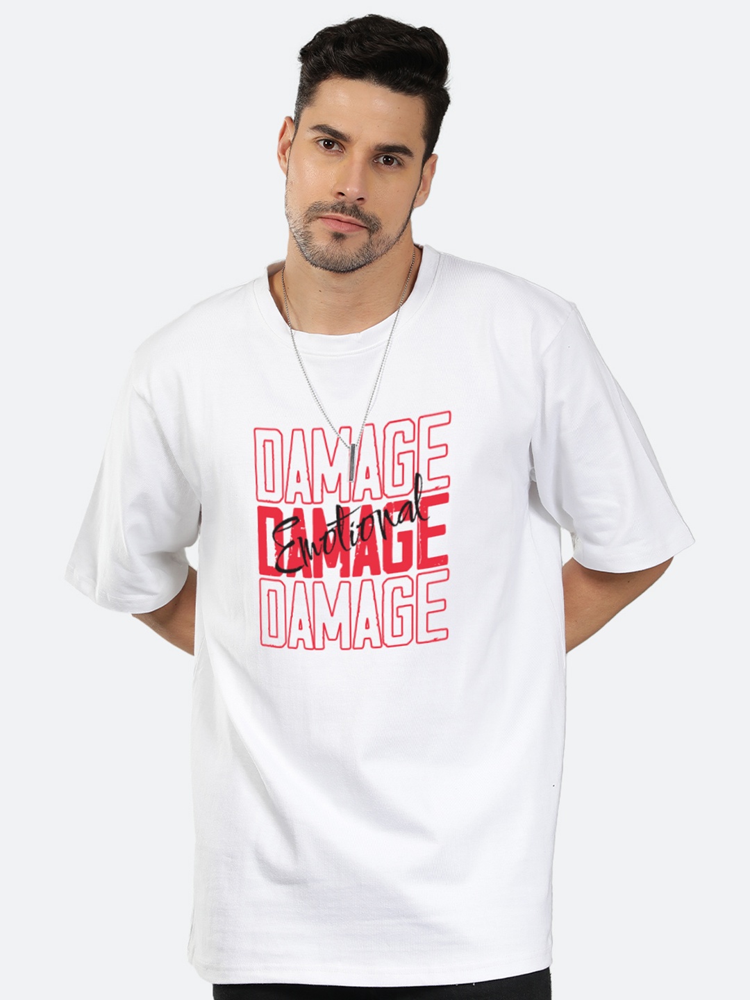 

Mad Over Print Men Typography Printed Cotton T-shirt, White