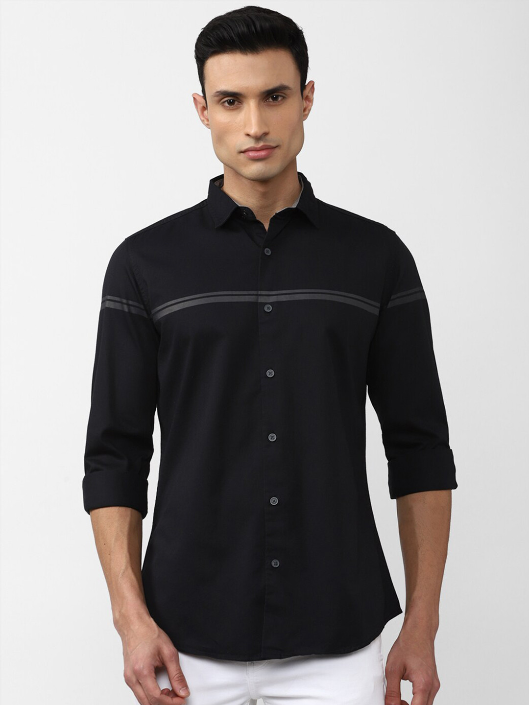 

VAN HEUSEN DENIM LABS Men Slim Fit Casual Cotton Shirt, Black
