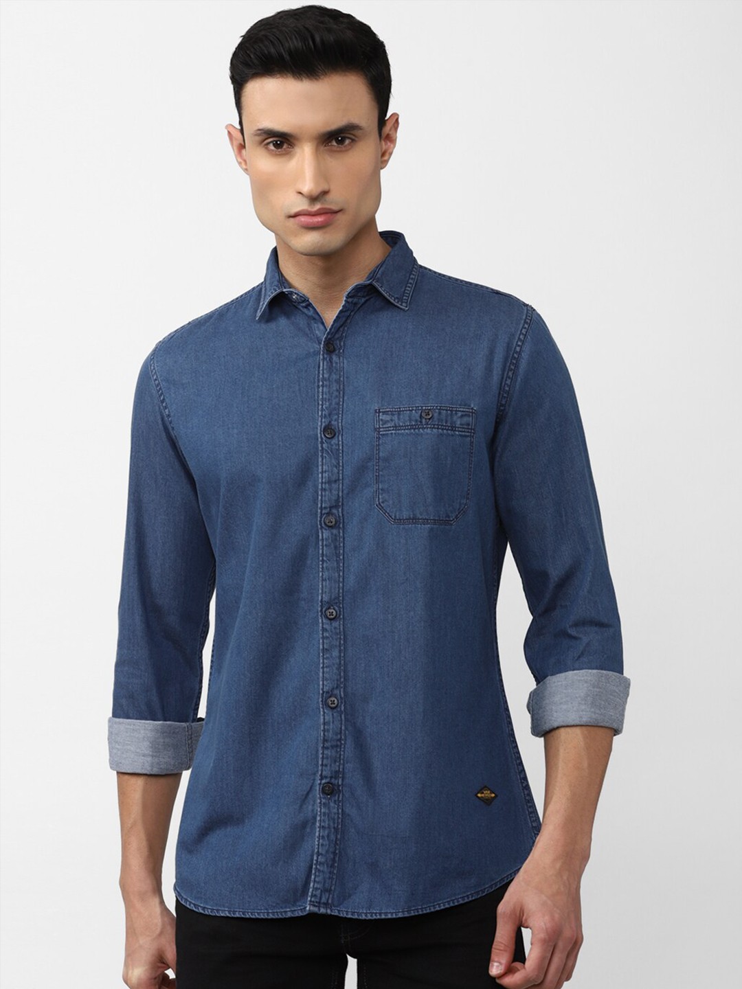 

VAN HEUSEN DENIM LABS Men Slim Fit Casual Pure Cotton Shirt, Blue
