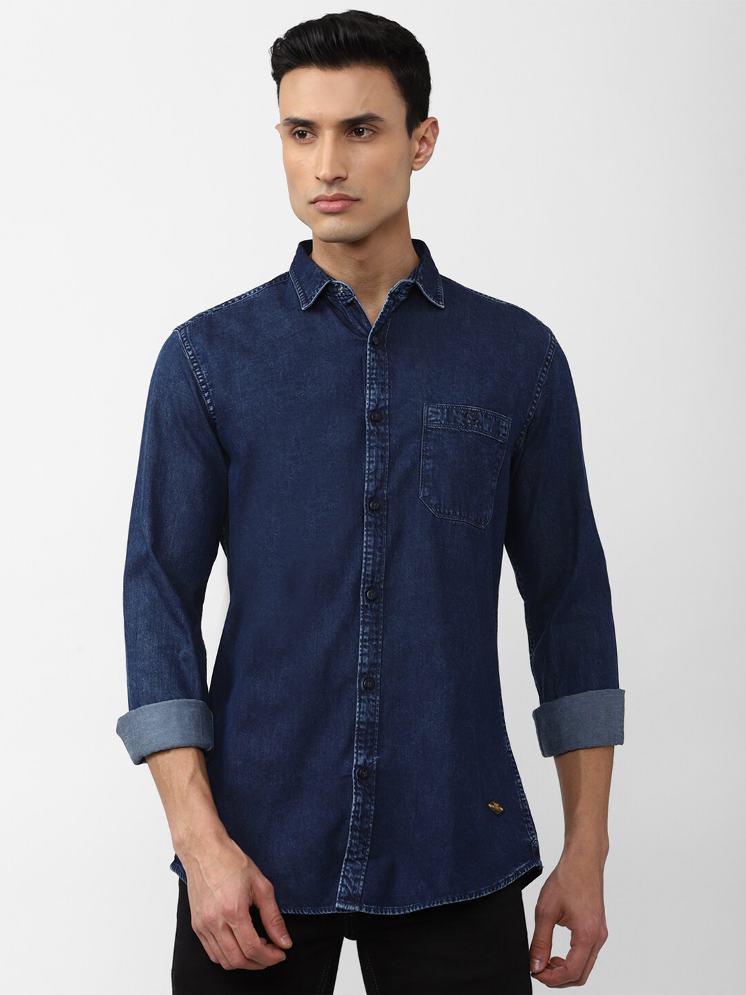 

VAN HEUSEN DENIM LABS Men Slim Fit Casual Pure Cotton Shirt, Navy blue