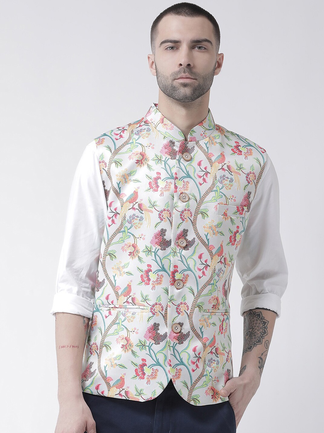 

Hangup Men Printed Nehru Jackets, White