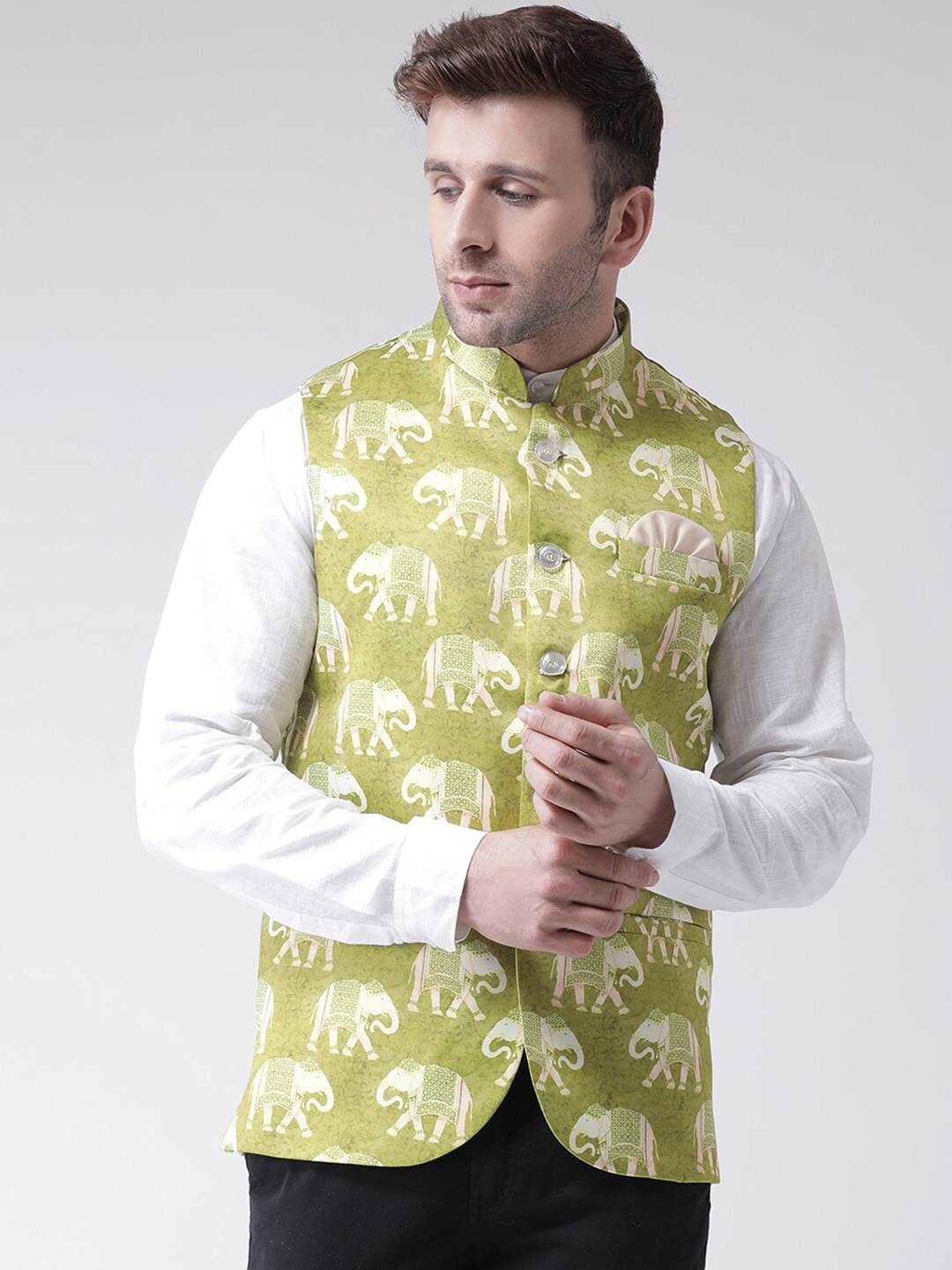 

Hangup Men Printed Nehru Jackets, Green