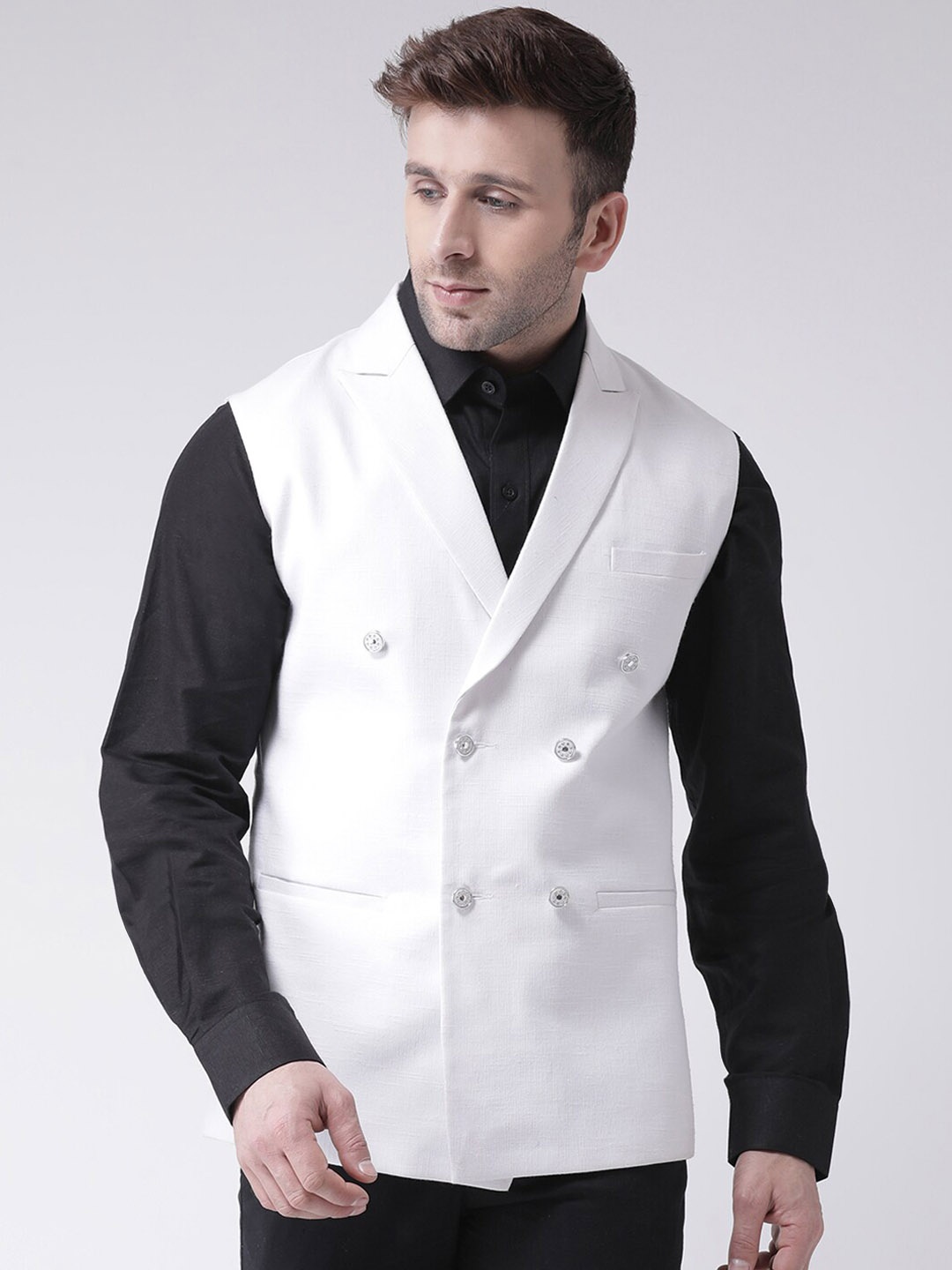 Hangup Men Formal Waist Coat, White