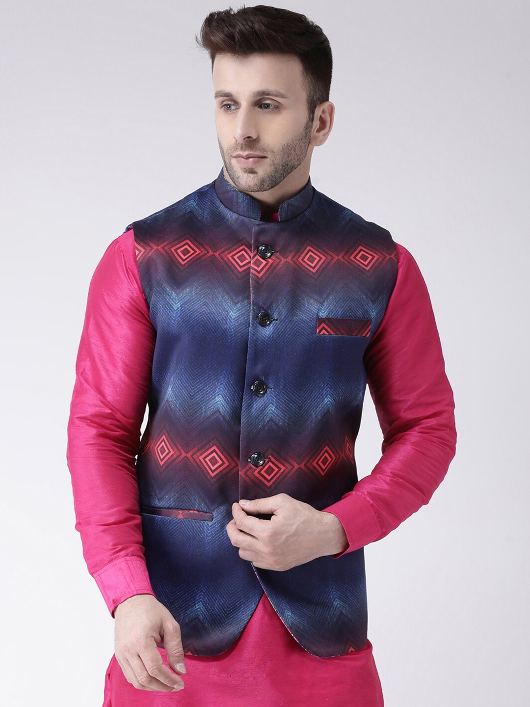 

Hangup Men Printed Party Nehru Jacket, Blue