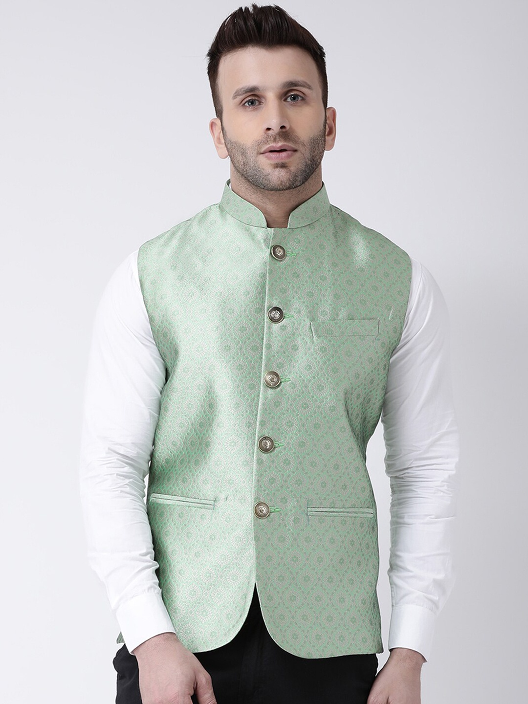 

Hangup Men Woven Party Nehru Jacket, Green