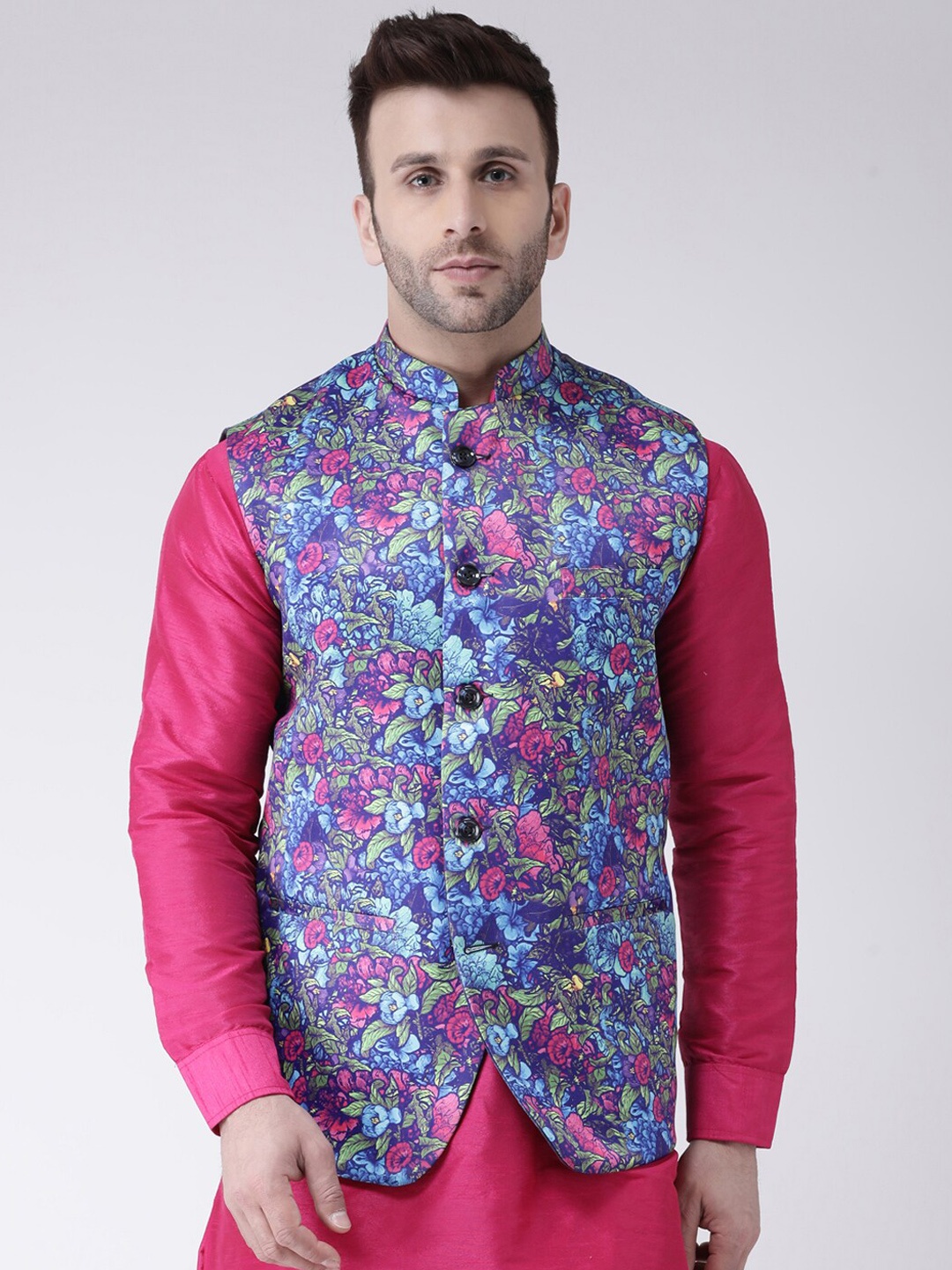 

Hangup Men Printed Woven Nehru Jacket, Purple