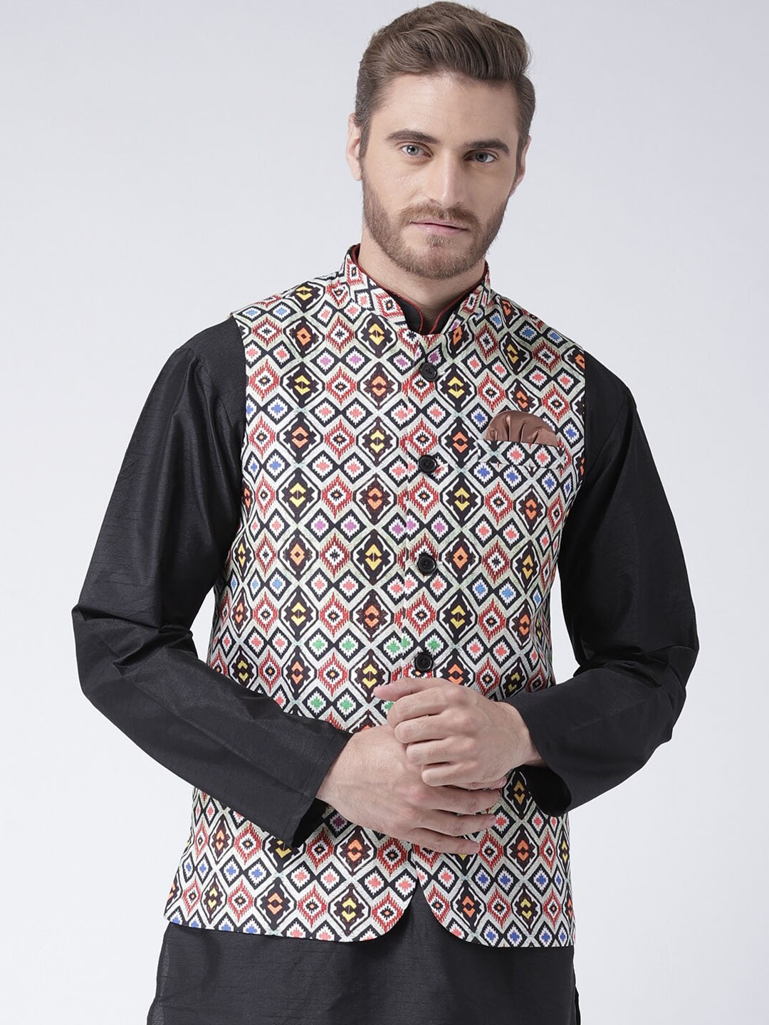 

Hangup Men Printed Woven Nehru Jacket, Grey