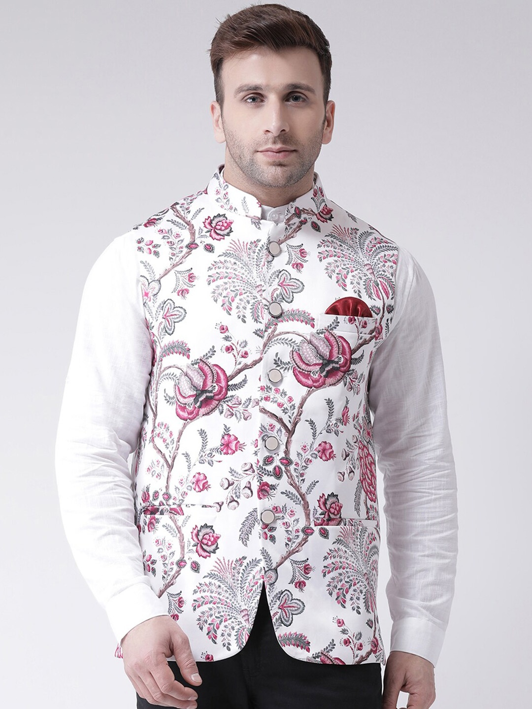 

Hangup Men Printed Nehru Jacket, White