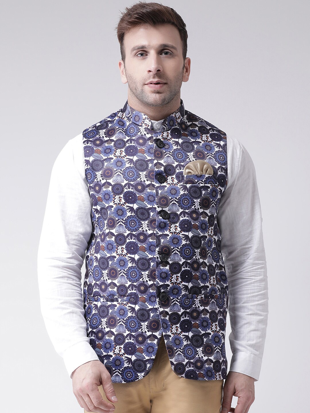 

hangup Men Printed Nehru Jacket, Blue