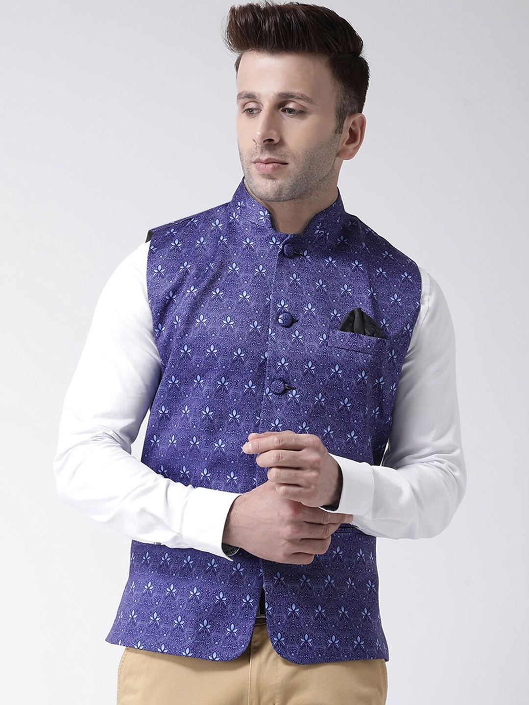 

Hangup Men Printed Nehru Jackets, Blue