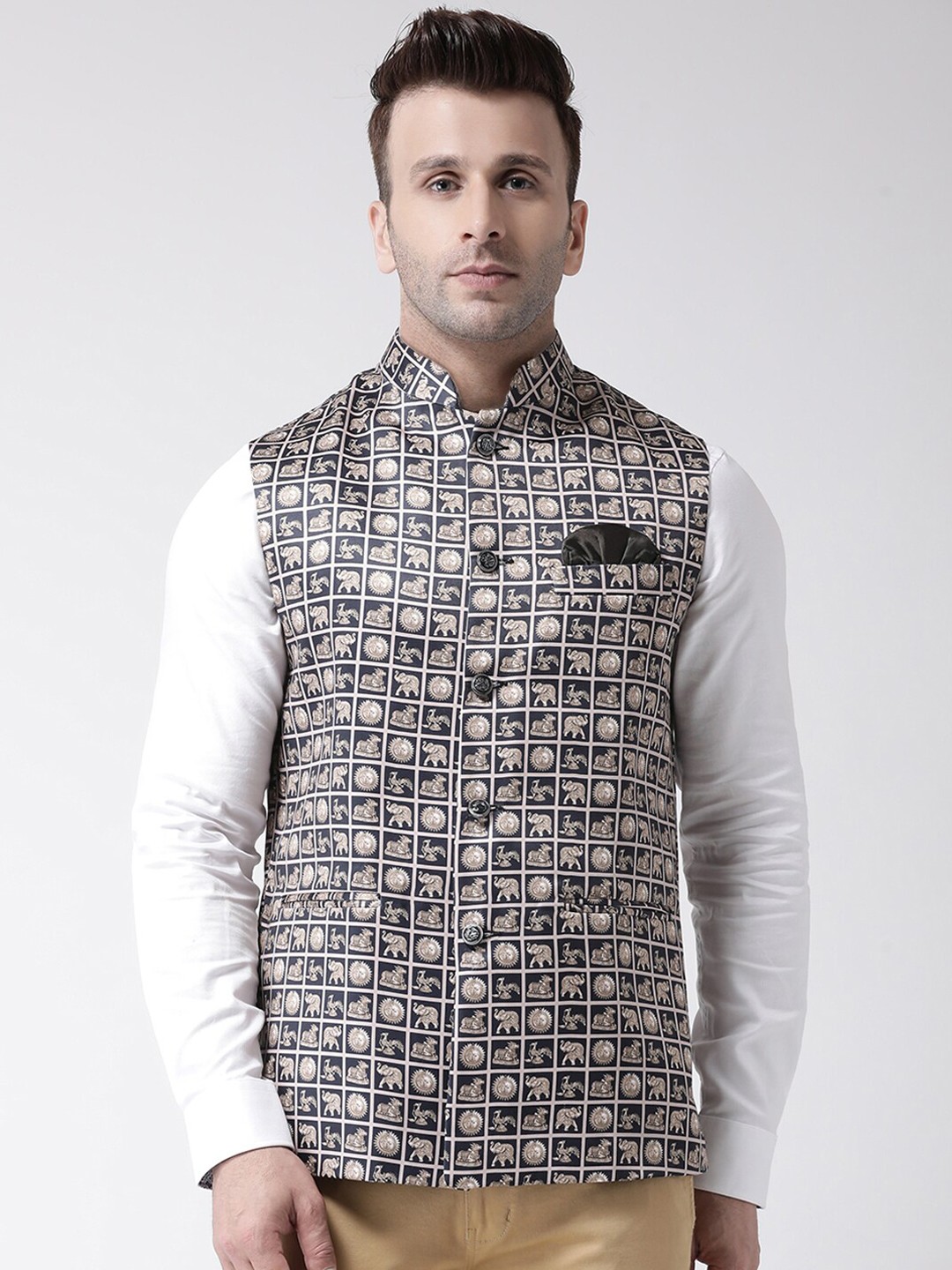 

Hangup Men Printed Nehru Jackets, Black