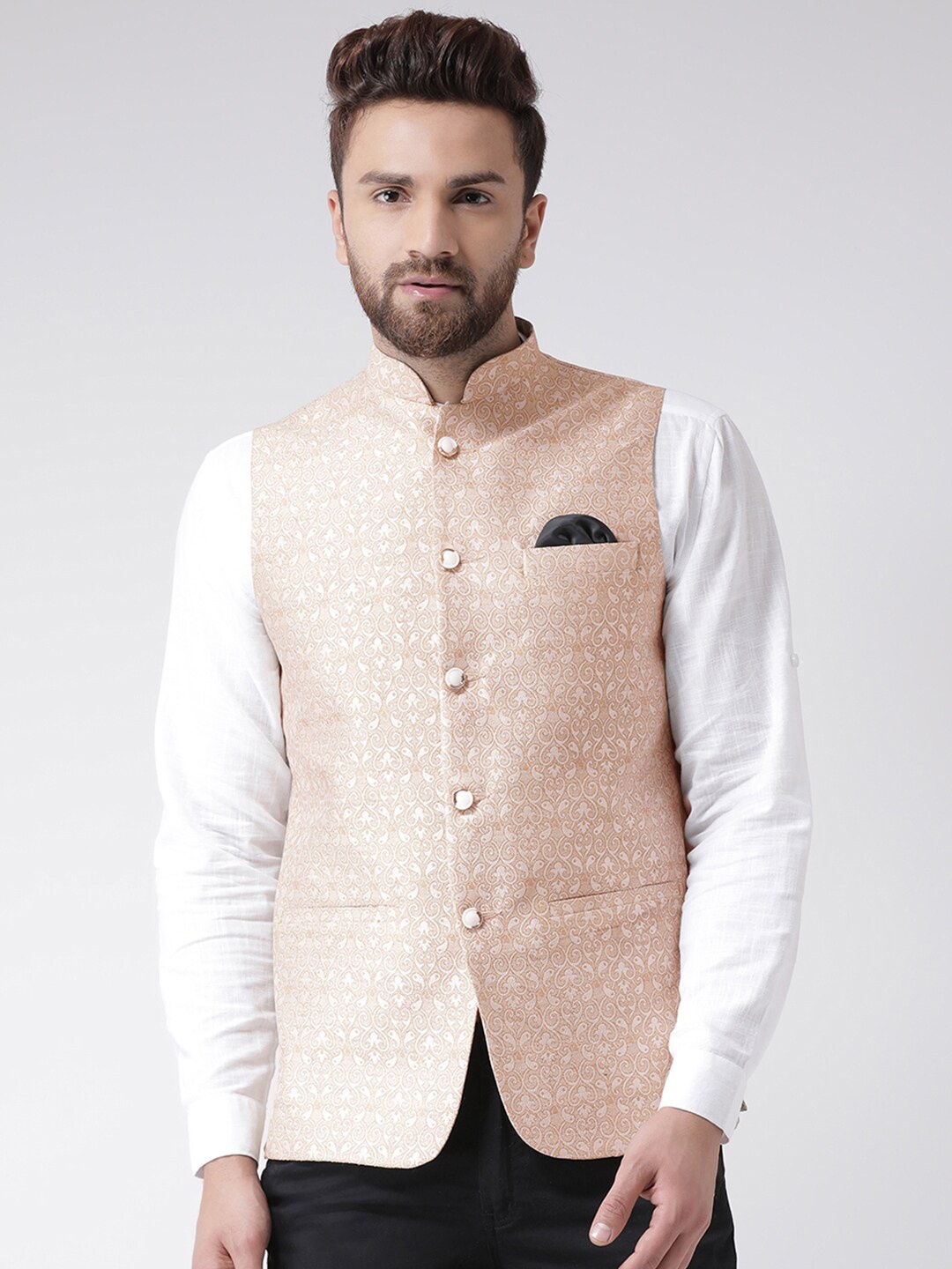 

Hangup Men Woven Nehru Jacket, Rose gold