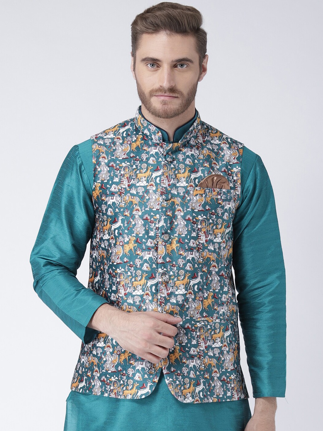 

Hangup Men Printed Woven Nehru Jacket, Multi