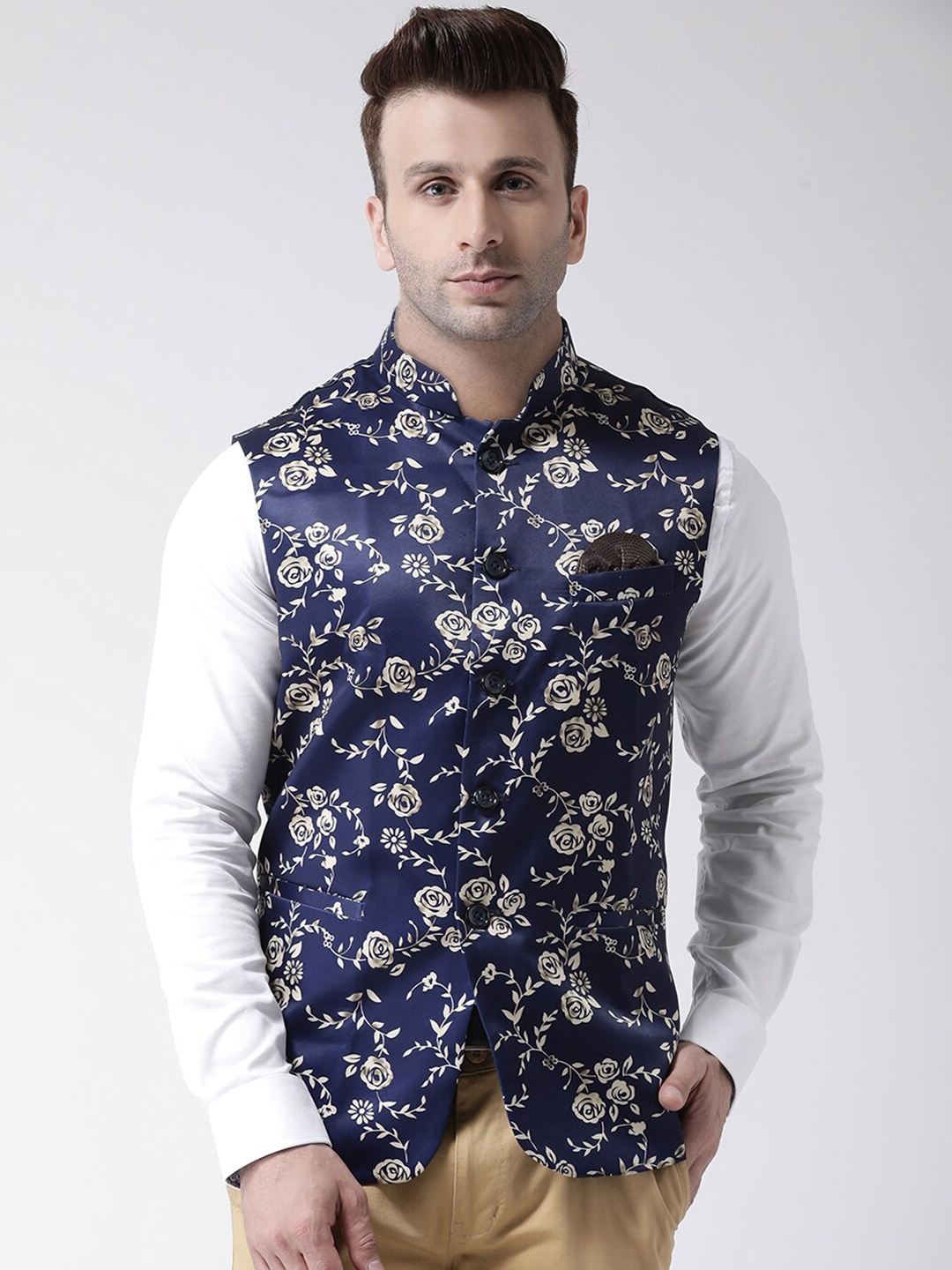 

Hangup Men Printed Nehru Jackets, Blue