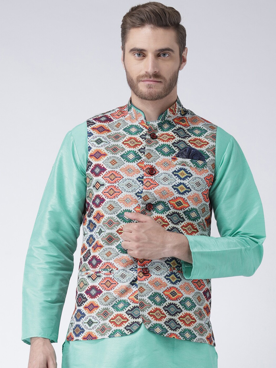 

Hangup Men Printed Nehru Jacket, White