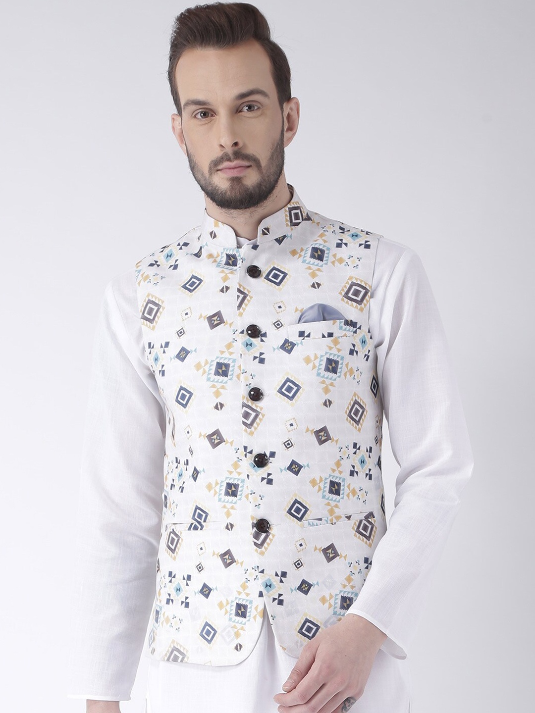 

Hangup Men Printed Nehru Jackets, White