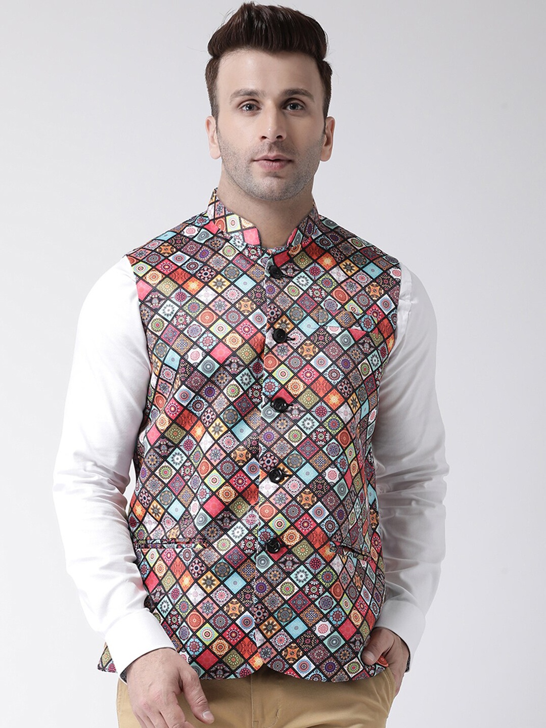 

Hangup Men Printed Nehru Jacket, Blue