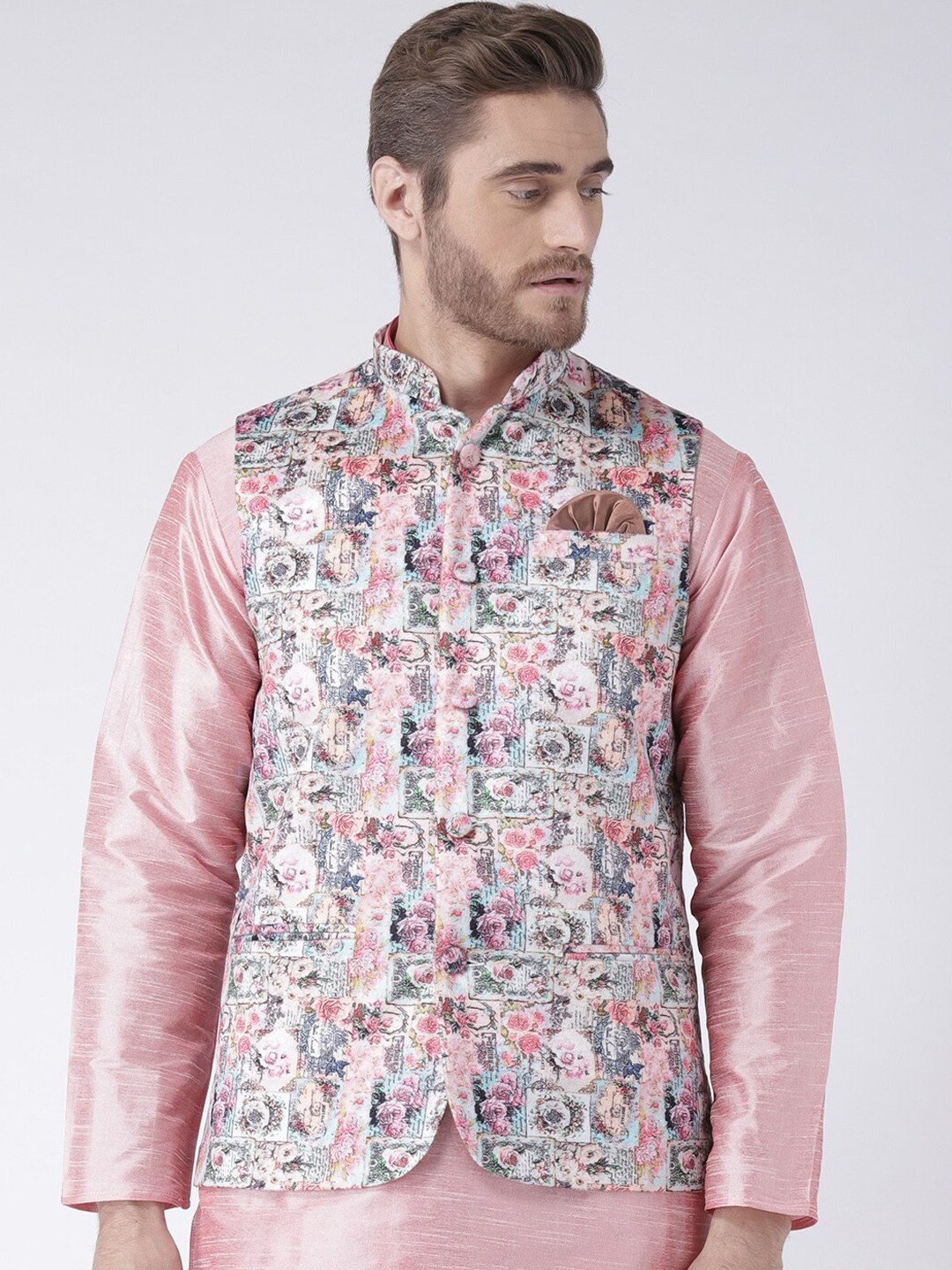 

Hangup Men Printed Nehru Jackets, Pink