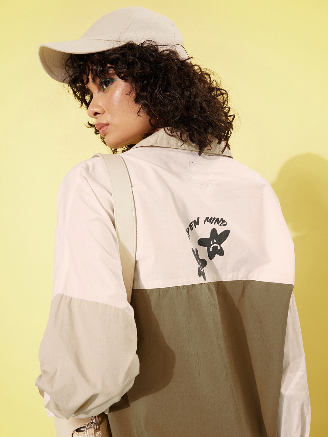 

Kook N Keech Earthy Beige We Party Oversized Colourblocked Pure Cotton Casual Shirt