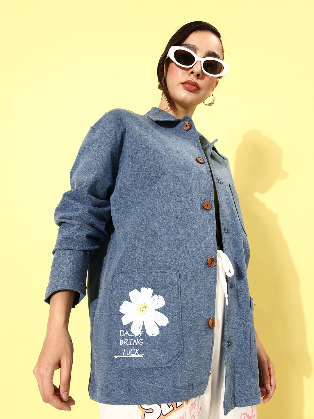 

Kook N Keech Deep Blue 90's Hollaback Extra Room Denims Pure Cotton Oversized Casual Shirt