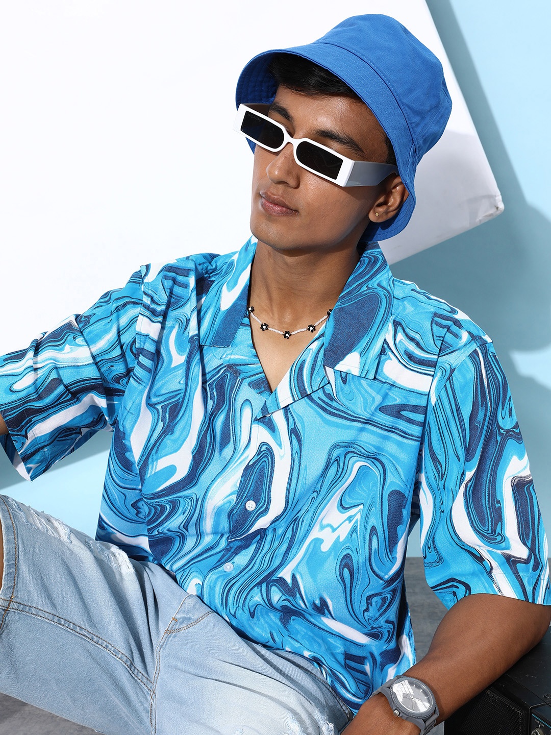 

Kook N Keech Pure Cotton Printed Relaxed Resort AOP Casual Shirt, Blue