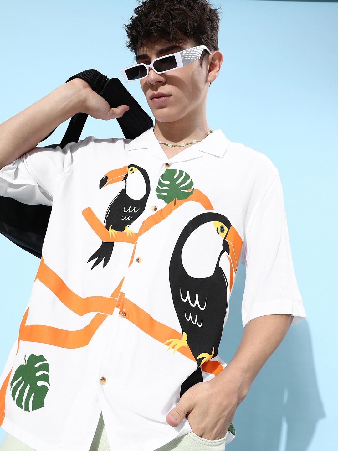 

Kook N Keech Pure Cotton Printed Relaxed Resort Casual Shirt, White