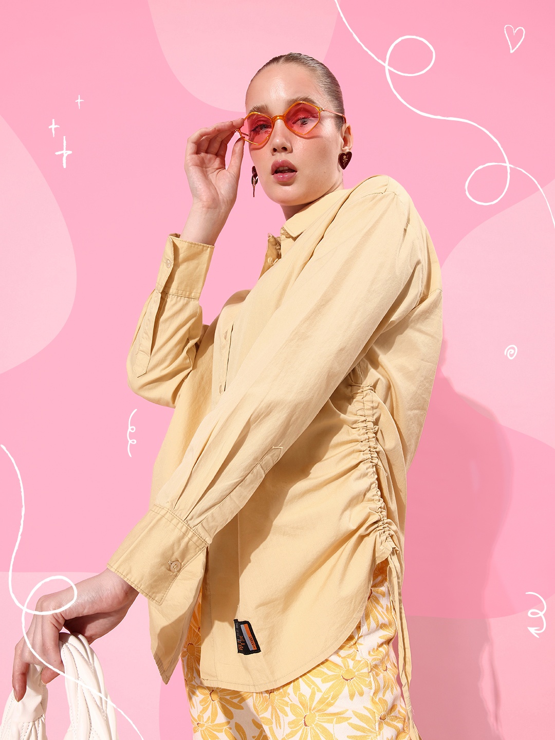 

Kook N Keech Biscuit Camel Brown Opaque Pure Cotton Casual We (May) Party Oversized Shirt