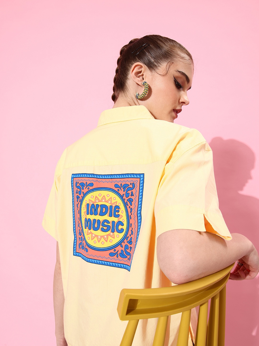 

Kook N Keech Lush Yellow Typography Back Print Pure Cotton Vacay Chill Graphic High Shirt