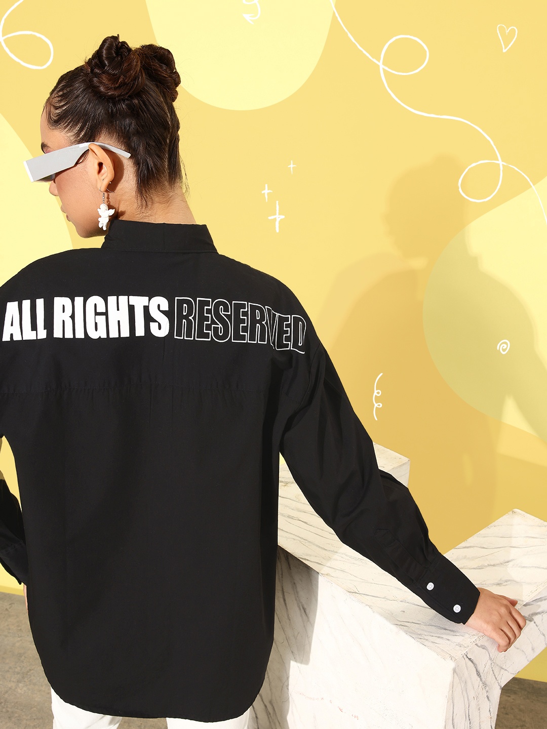 

Kook N Keech Women Jet Black Pure Cotton We May Party Oversized Casual Shirt