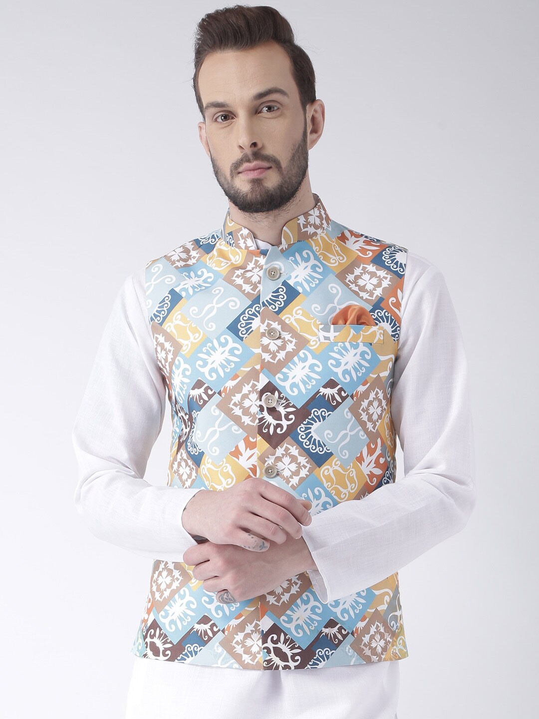 

hangup trend Men Printed Woven Nehru Jacket, Blue