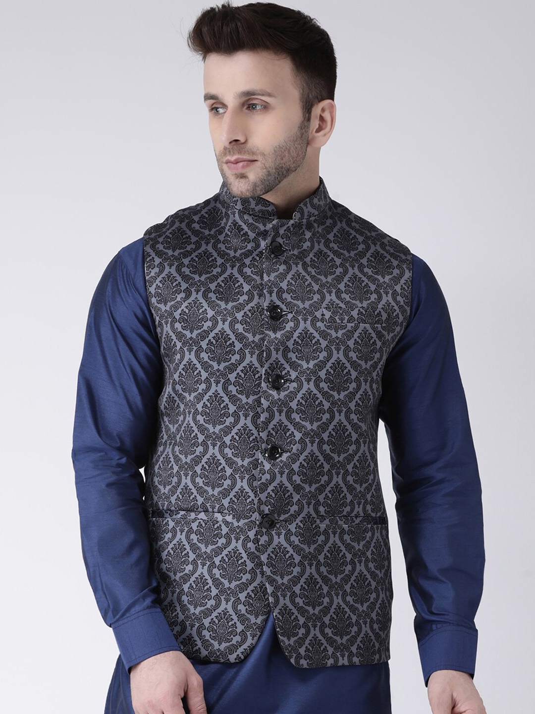 

hangup trend Men Printed Woven Nehru Jacket, Black