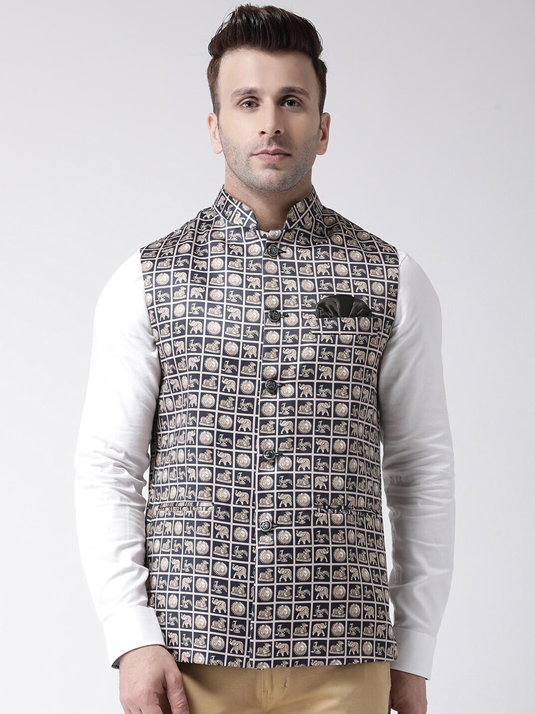 

hangup trend Men Printed Woven Nehru Jacket, Black