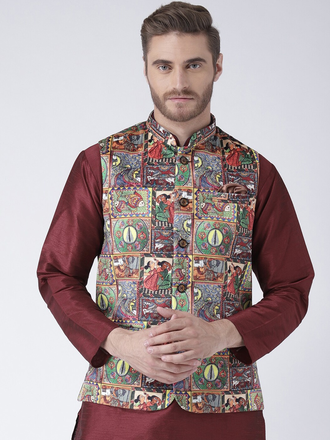 

hangup trend Men Printed Woven Nehru Jacket, Red