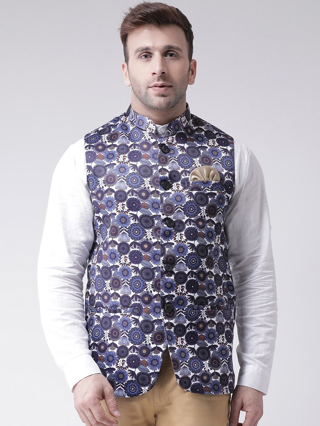 

hangup trend Men Printed Woven Nehru Jacket, Blue