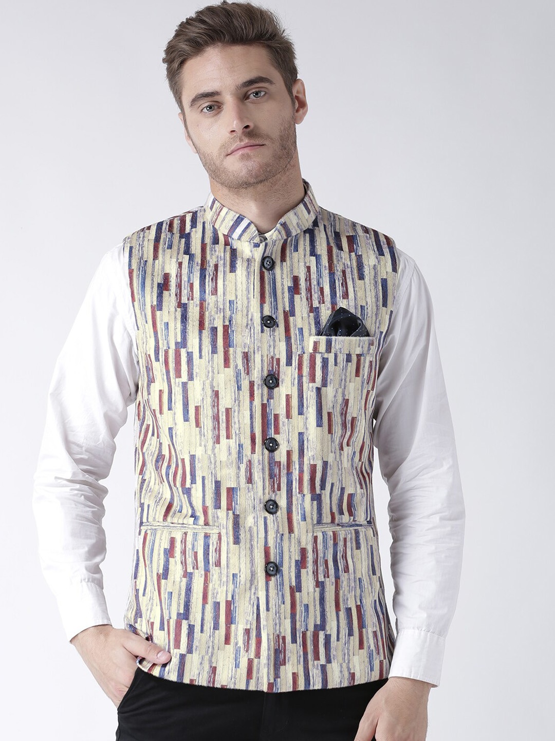 

hangup trend Men Printed Nehru Jacket, Beige