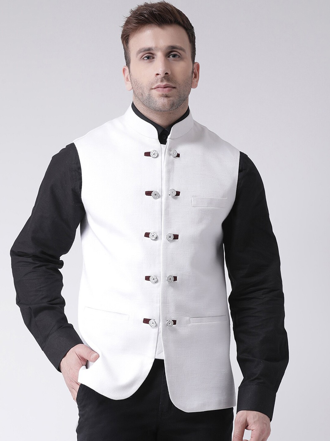 

hangup trend Men Mandarin Collar Nehru Jacket, Off white