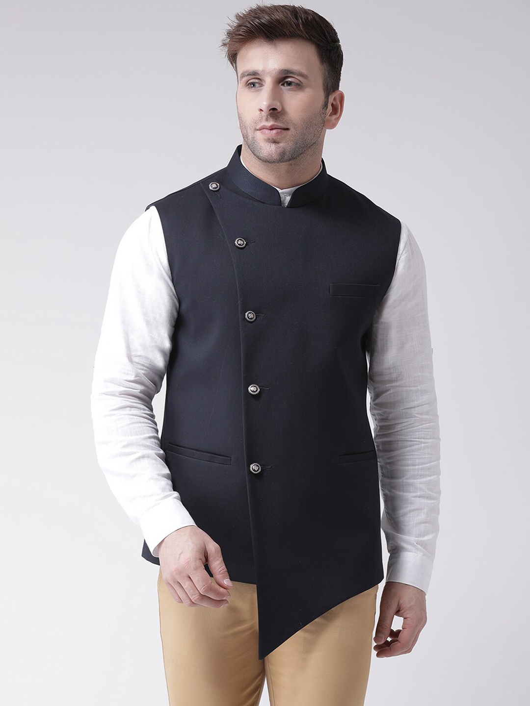 

hangup trend Men Woven Nehru Jacket, Navy blue