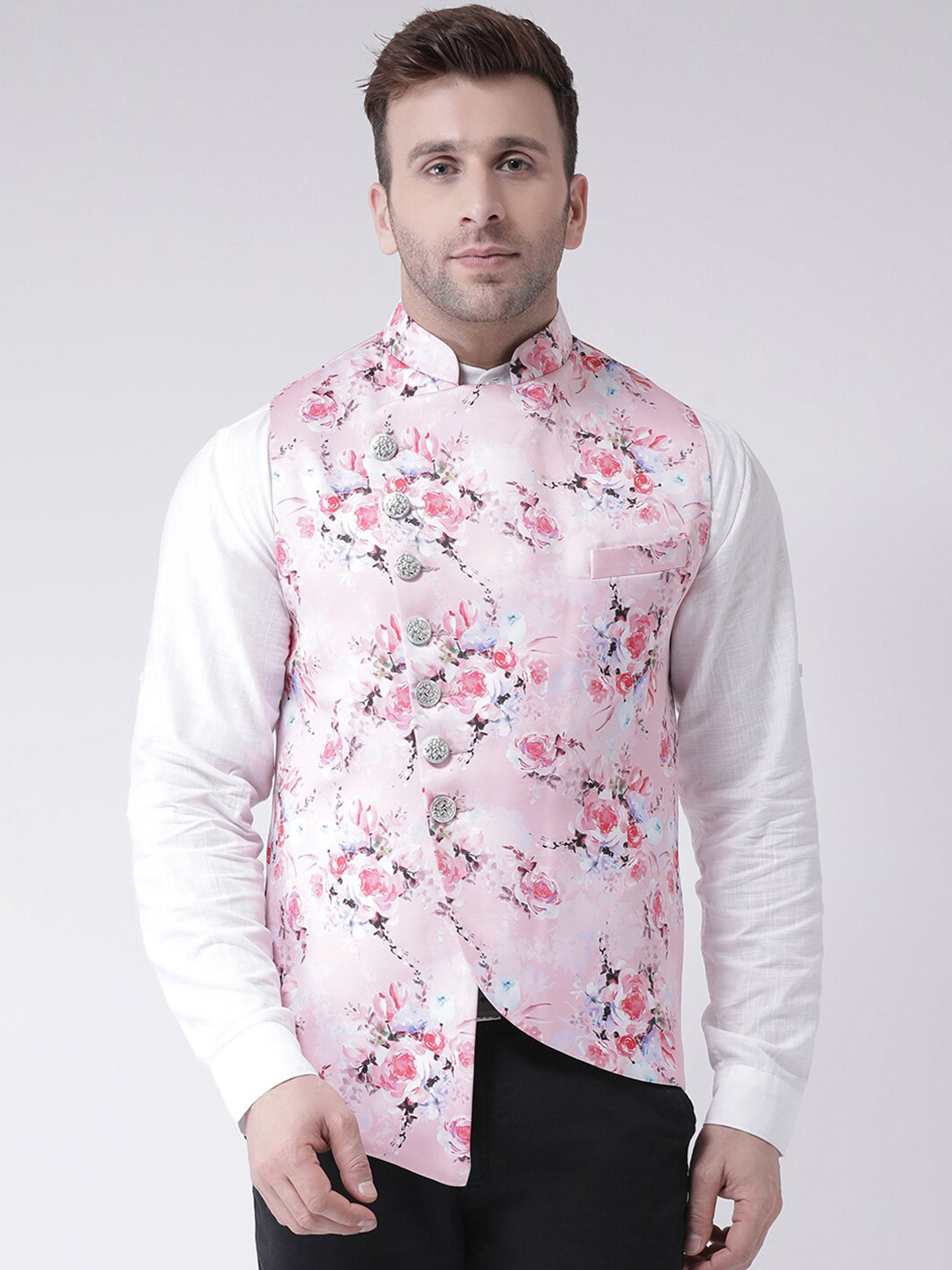 

hangup trend Men Printed Nehru Jackets, Pink