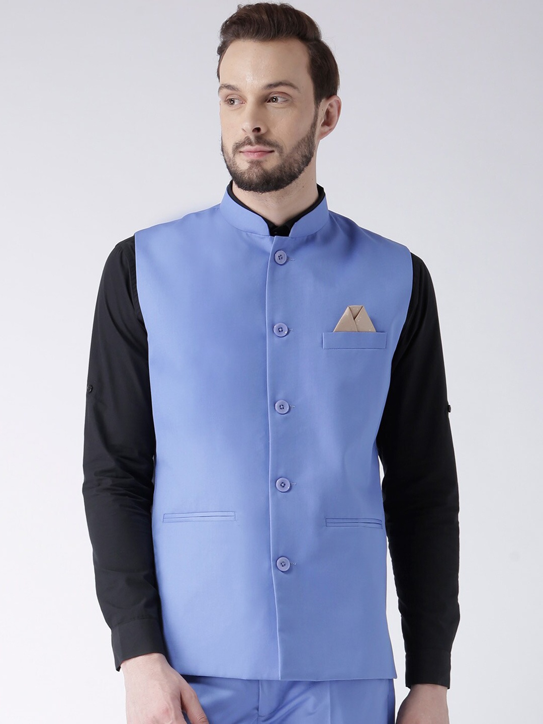 

hangup trend Men Woven Nehru Jacket, Blue