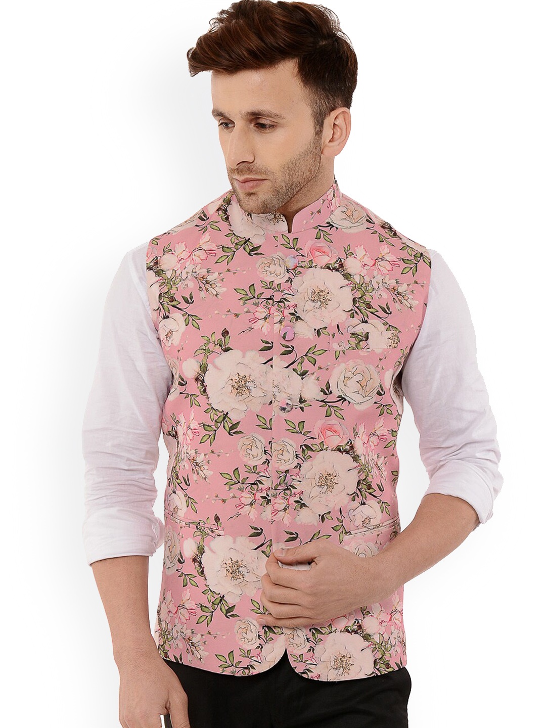 

hangup trend Men Printed Nehru Jackets, Pink