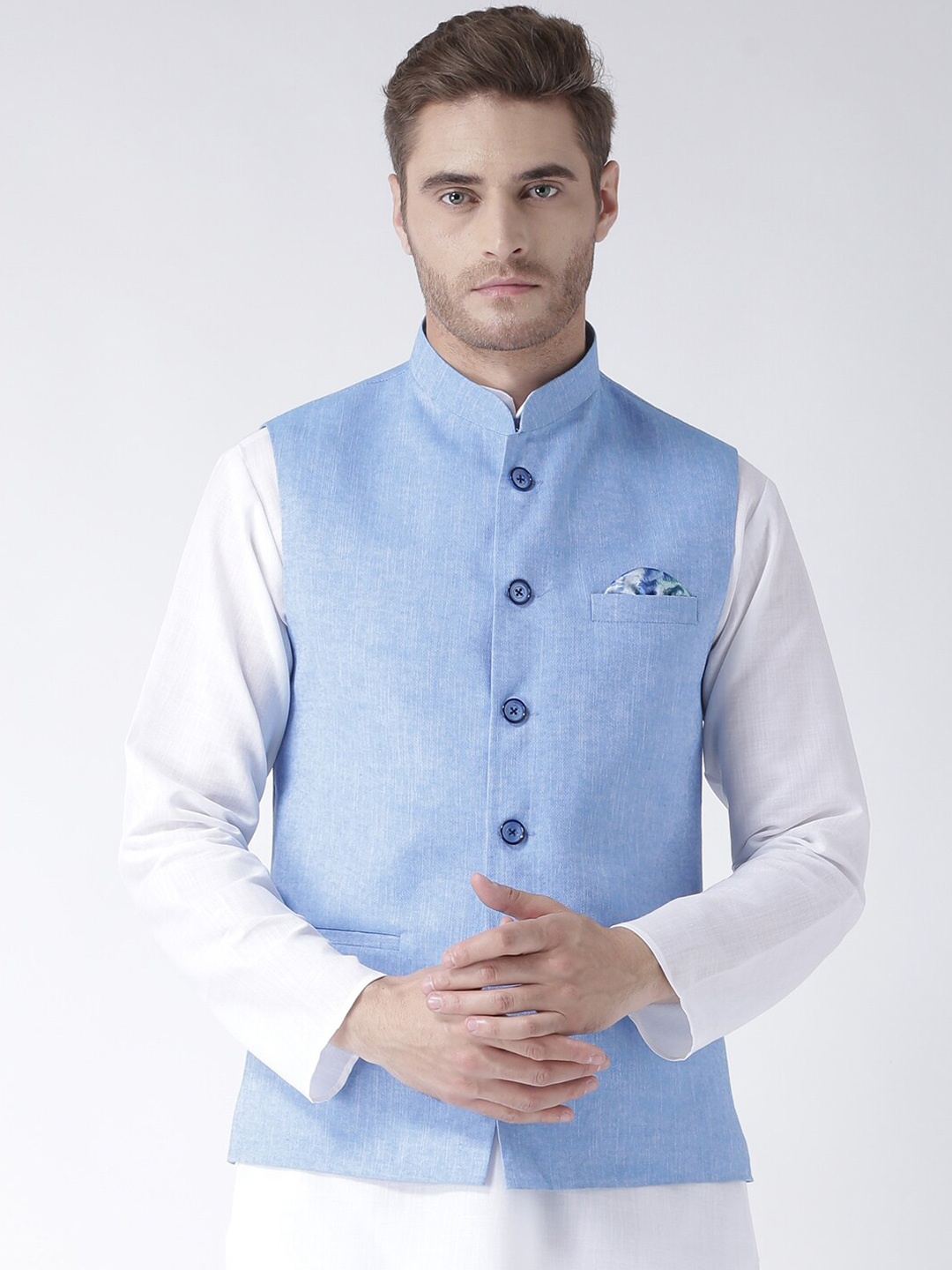 

hangup trend Men Woven Nehru Jacket, Blue