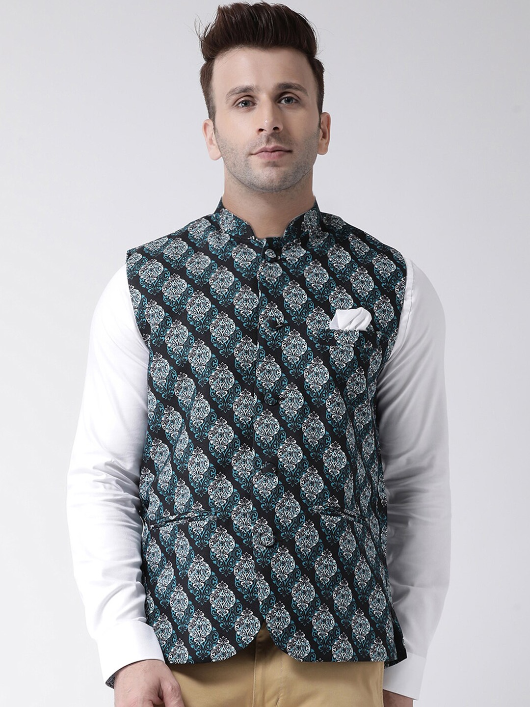 

hangup trend Men Printed Woven Nehru Jacket, Black