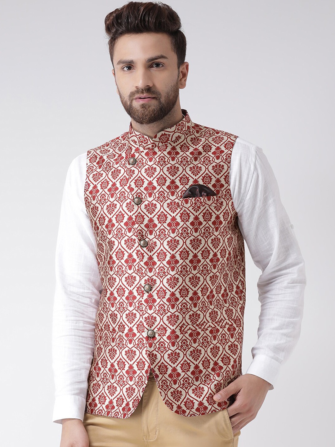 

hangup trend Men Woven designed Nehru Jacket, Maroon