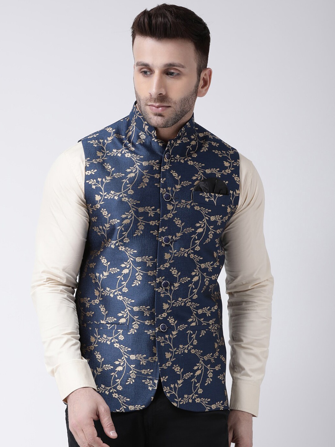 

hangup trend Men Printed Woven Nehru Jacket, Blue