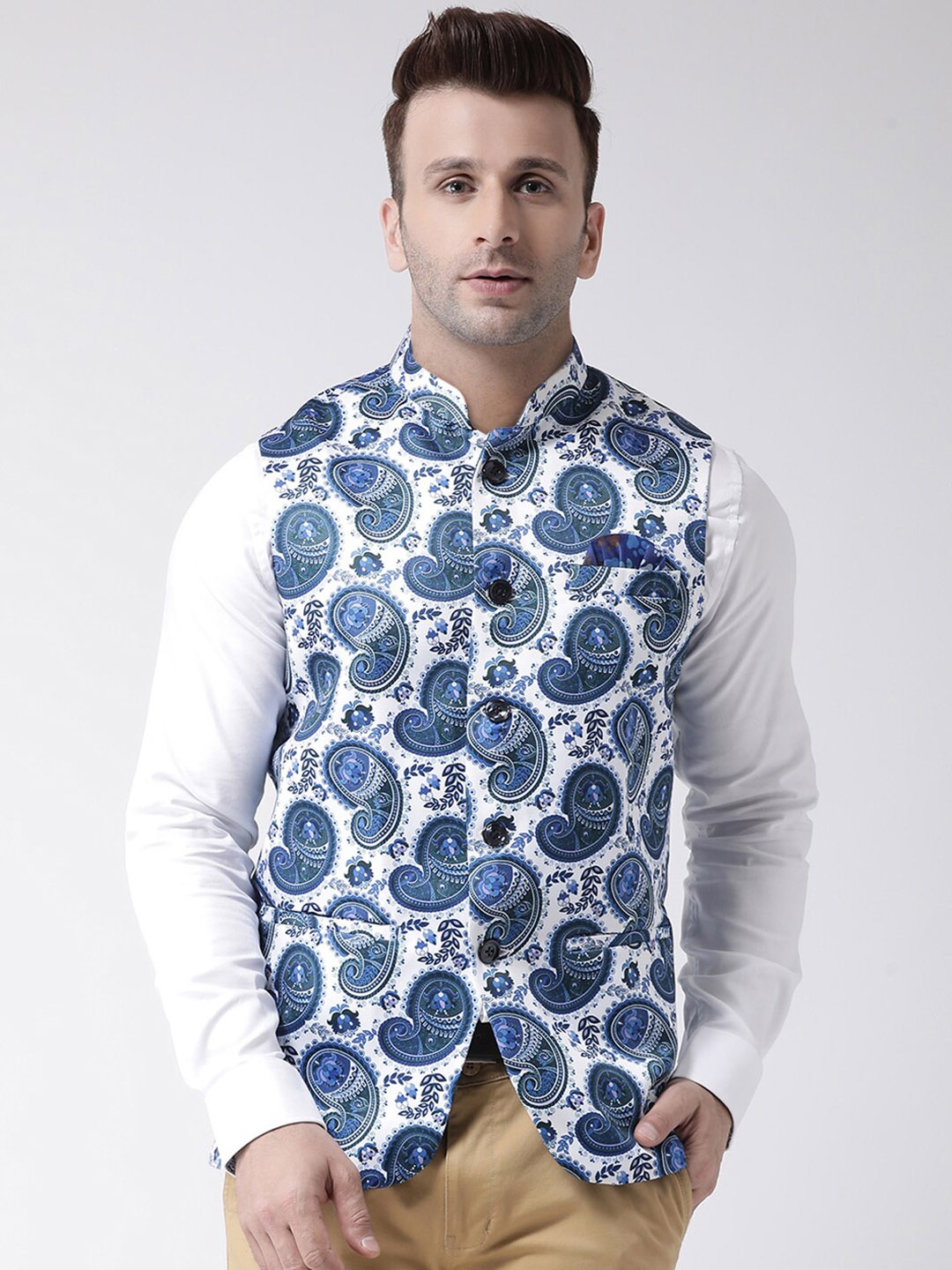 

hangup trend Men Printed Ethic Motifs Woven Nehru Jacket, Off white