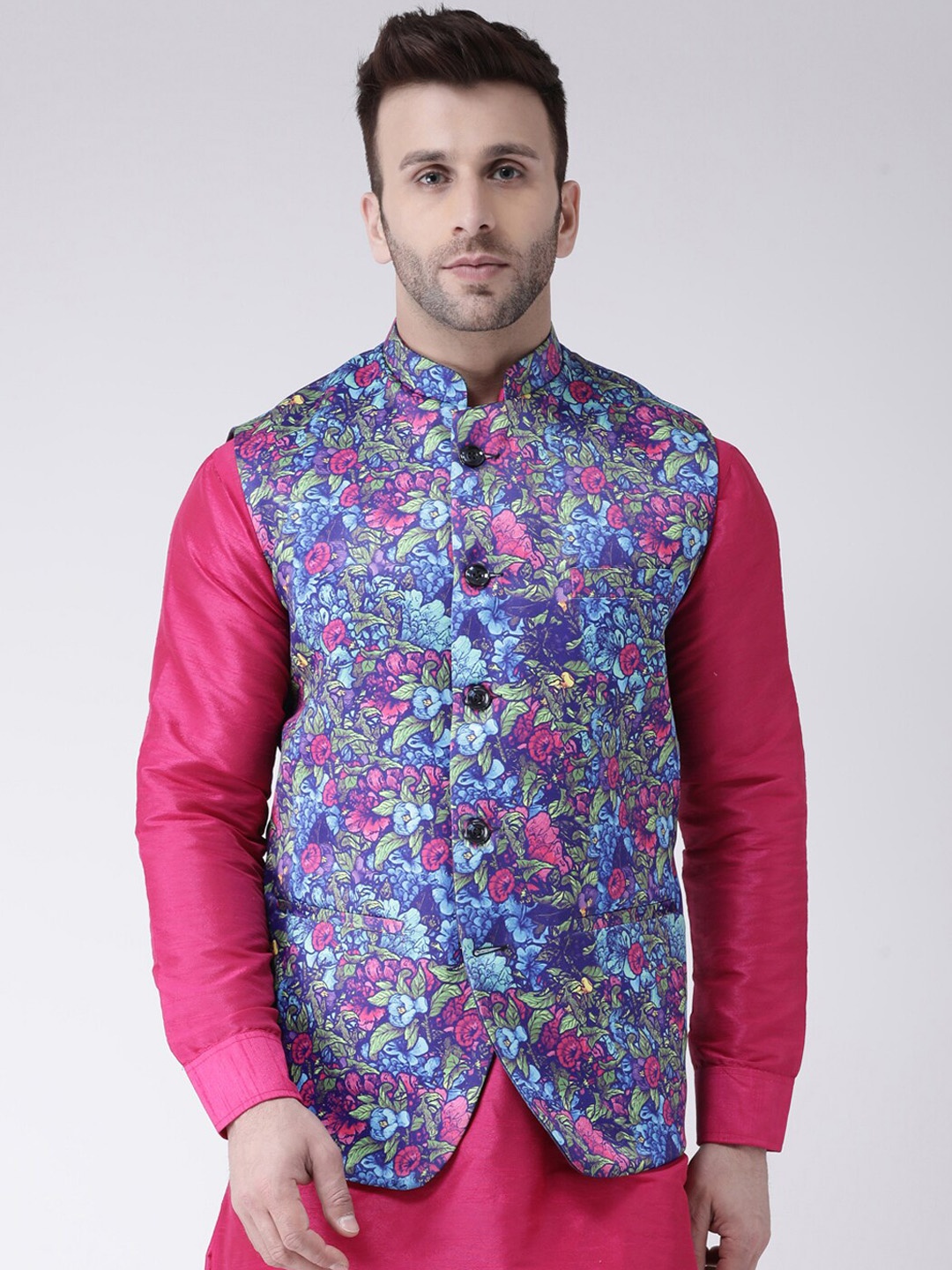 

hangup trend Men Printed Floral Nehru Jacket, Purple