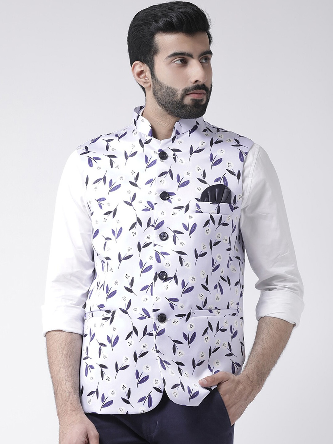 

hangup trend Men Printed Woven Nehru Jackets, White