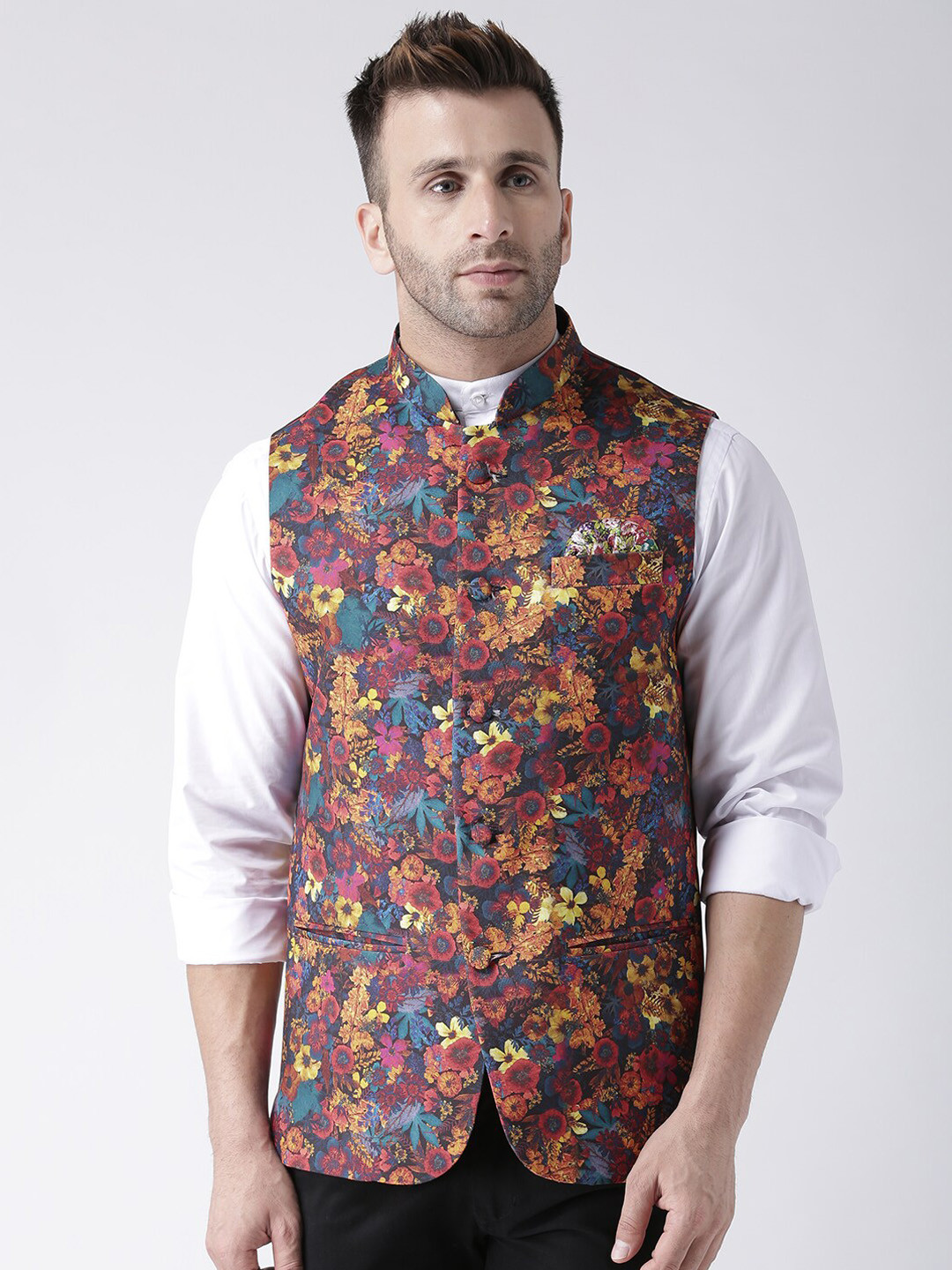 

hangup trend Men Printed Woven Nehru Jacket, Blue