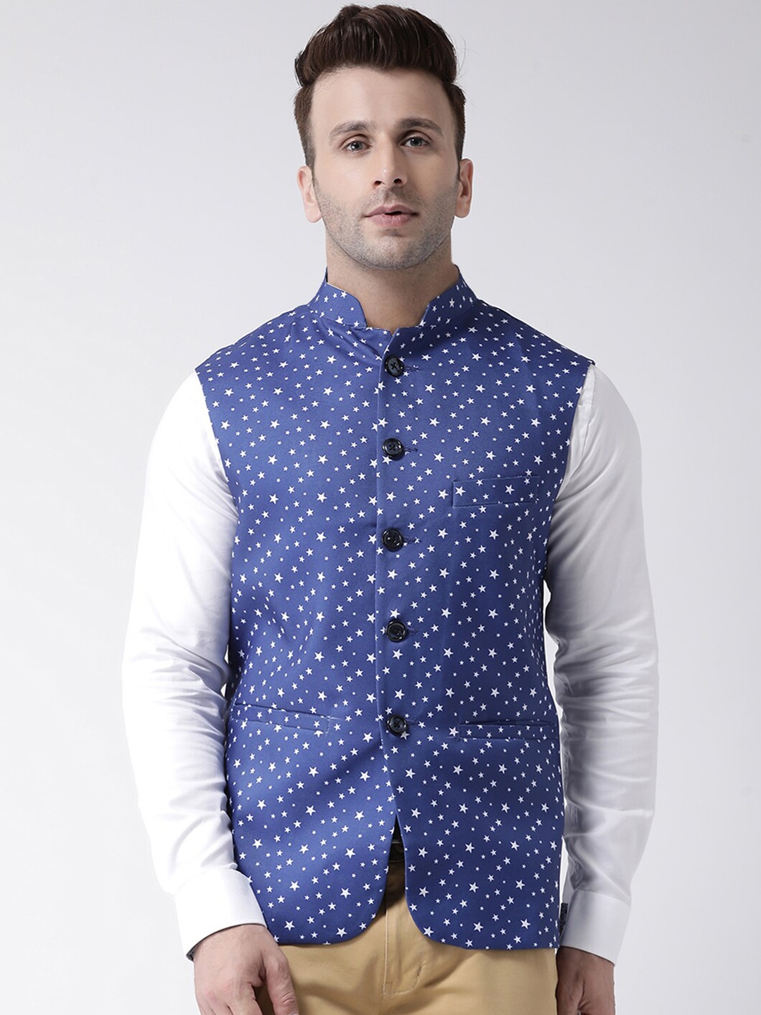 

hangup trend Men Printed Woven Nehru Jacket, Blue
