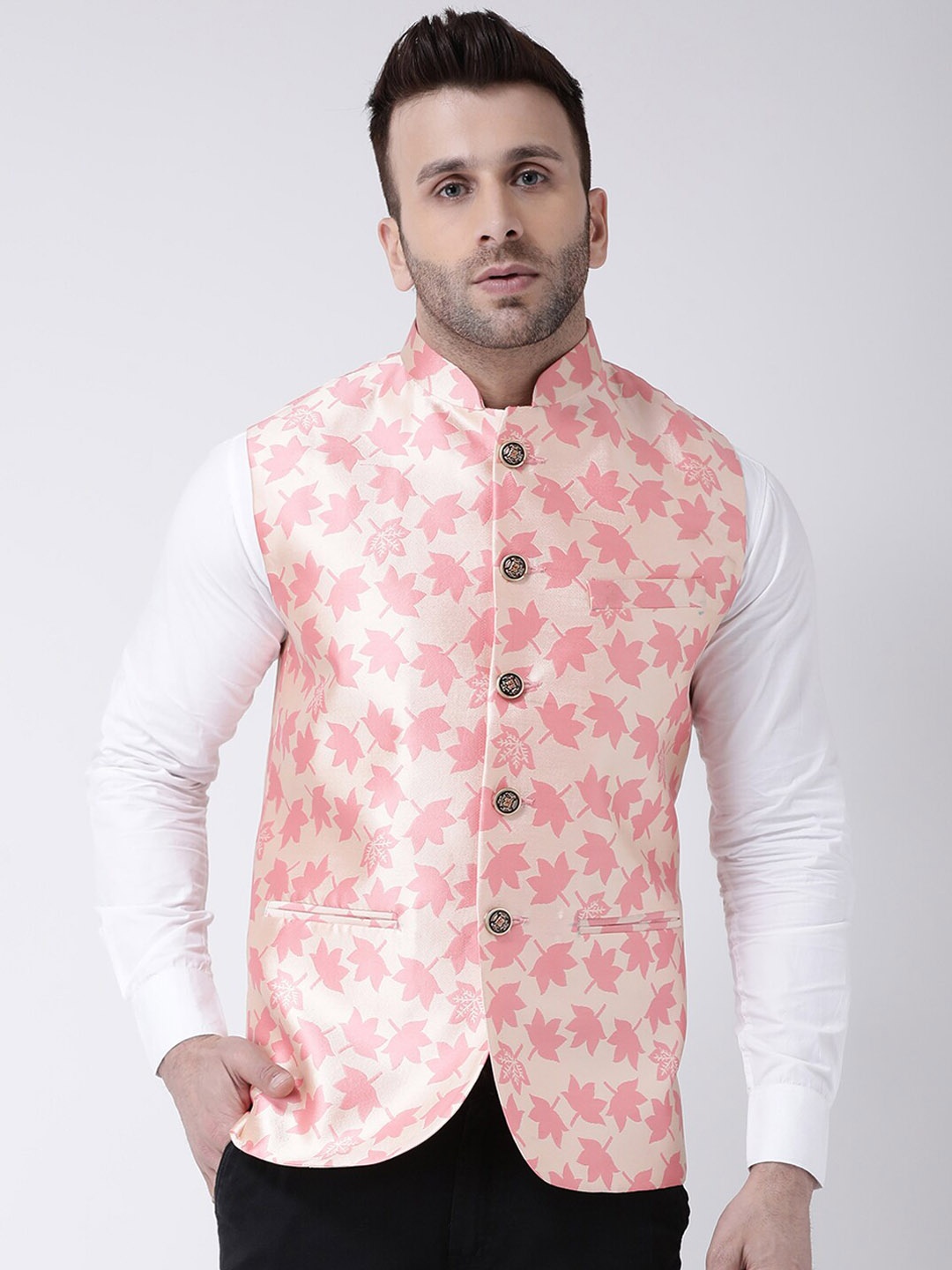 

hangup trend Men Woven Design Nehru Jacket, Pink
